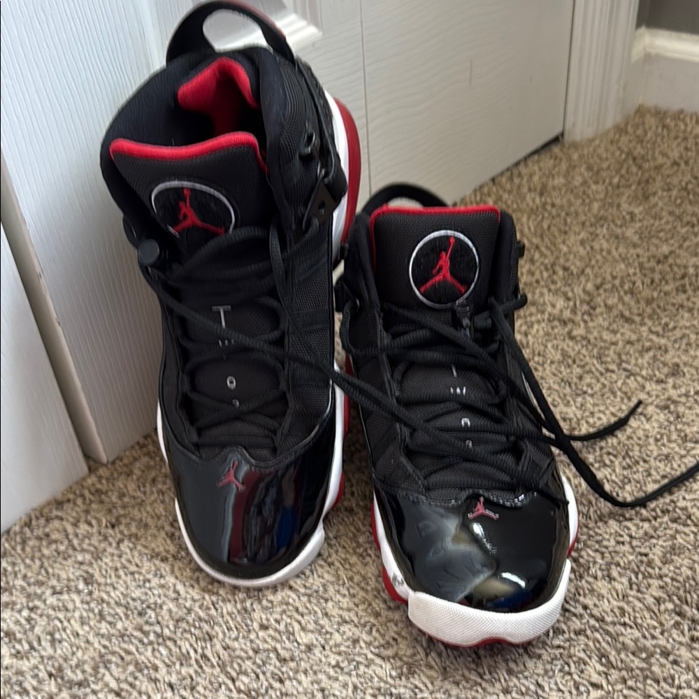 Jordan Rings Black, White and Varsity Red High-Top Sneakers